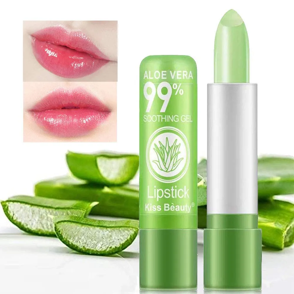2 Pack Aloe Vera Lipstick, Firstfly Long Lasting Nutritious Lip Balm Lips Moisturizer Magic Temperature Color Change Lip Gloss (Green) Green