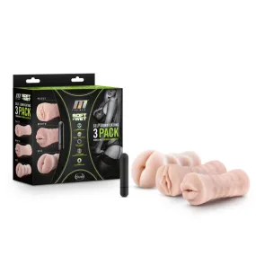M For Men 3-Pack Self-Lubricating Vibrating Strokers - Flesh Vibrating Strokers - 3 Pack
