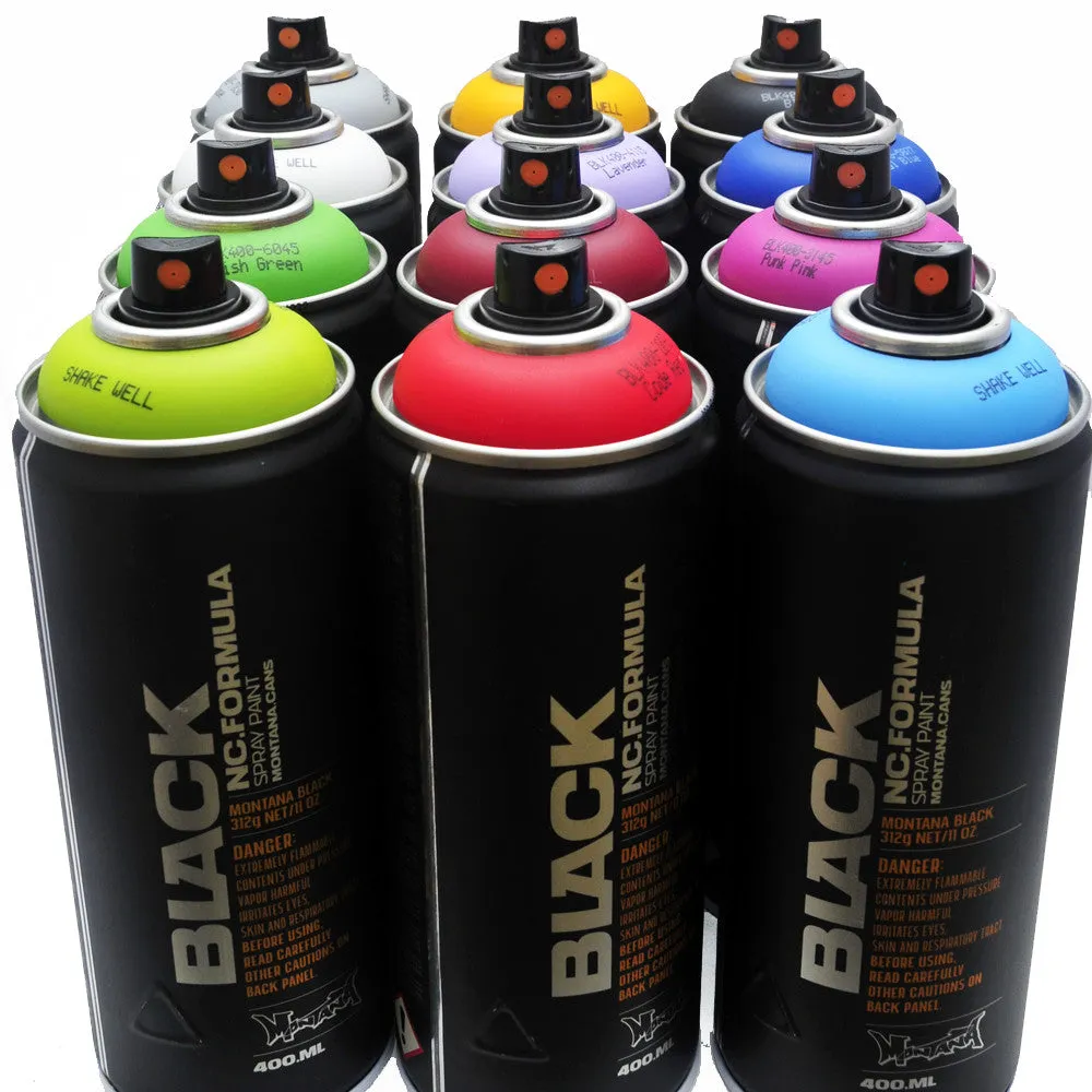Montana BLACK 400ml Spray Paint 12 Pack - Popular Colors